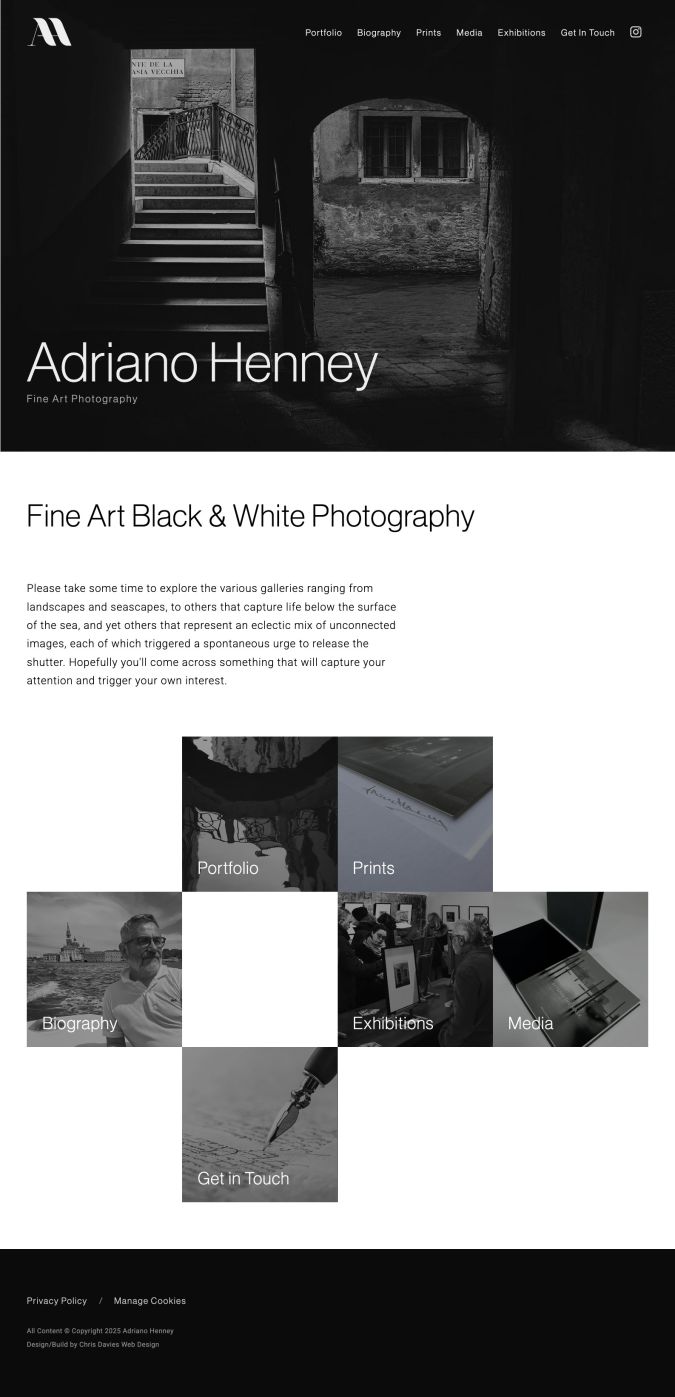 Website design project for Adriano Henney Photography